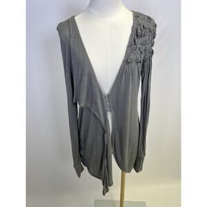 VTG Y2K Ric Rac Anthropologie Embellished Shirt Top Gray Size S Boho Fairy